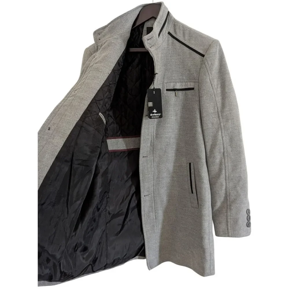 Dewberry Couture Wool Blend Overcoat Grey XL Slim Fit (Fits Like M/L) NWT